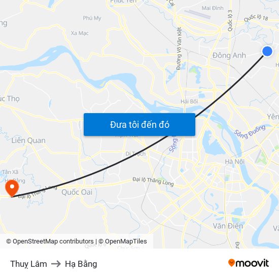 Thuỵ Lâm to Hạ Bằng map