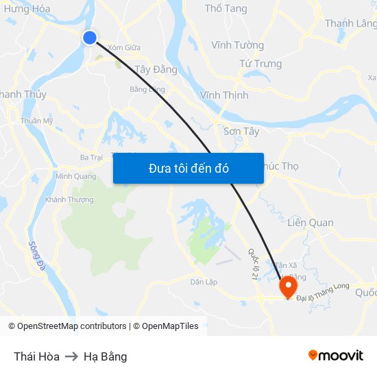 Thái Hòa to Hạ Bằng map
