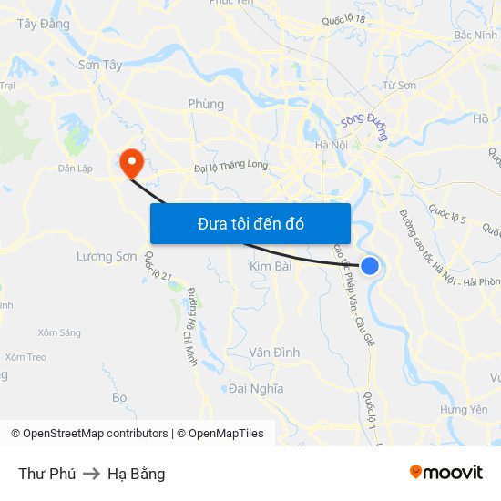 Thư Phú to Hạ Bằng map