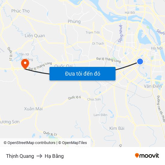 Thịnh Quang to Hạ Bằng map