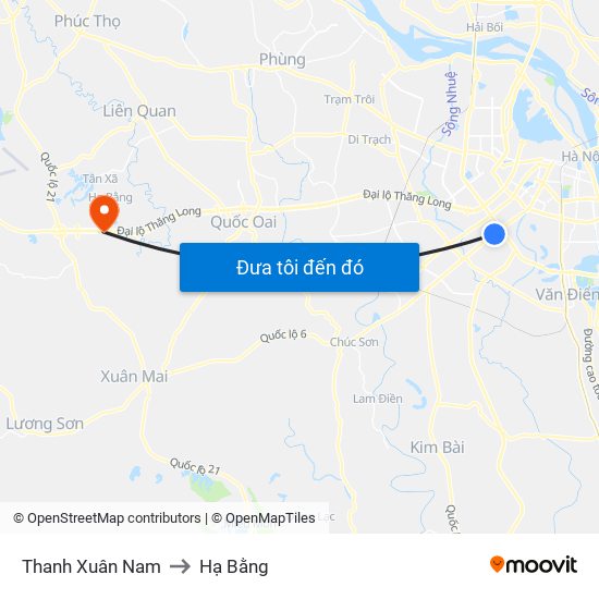 Thanh Xuân Nam to Hạ Bằng map