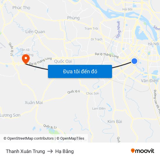 Thanh Xuân Trung to Hạ Bằng map