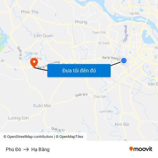 Phú Đô to Hạ Bằng map