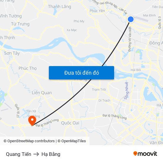 Quang Tiến to Hạ Bằng map