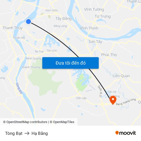 Tòng Bạt to Hạ Bằng map