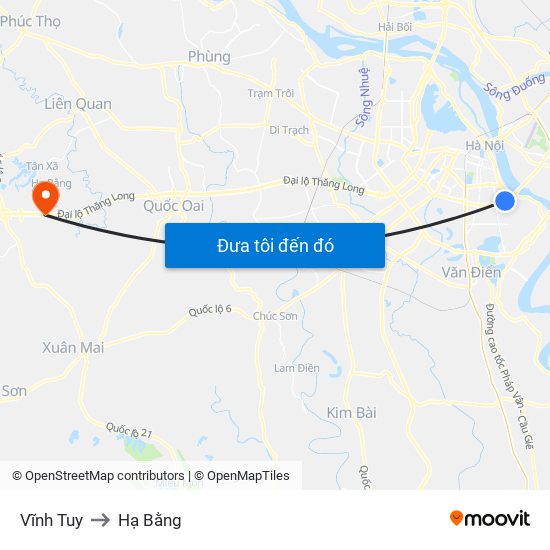 Vĩnh Tuy to Hạ Bằng map