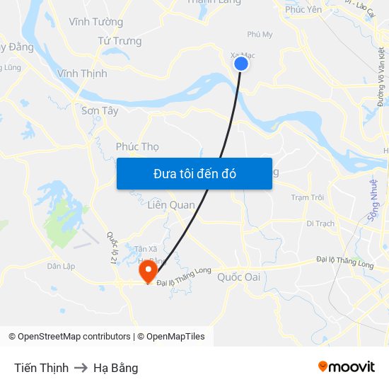 Tiến Thịnh to Hạ Bằng map