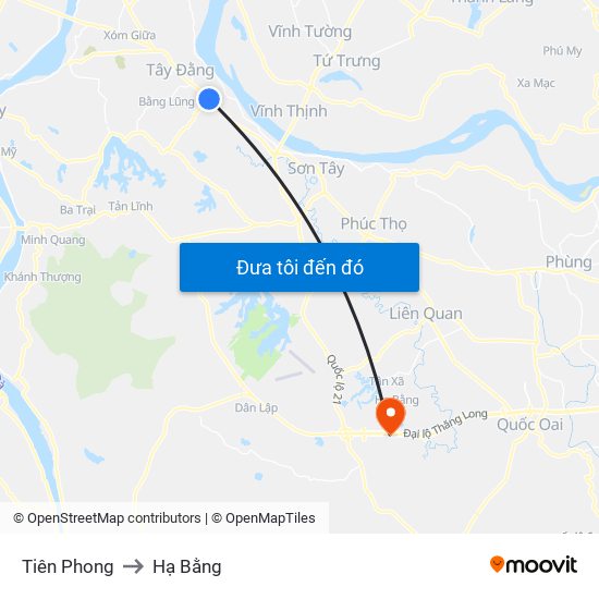 Tiên Phong to Hạ Bằng map