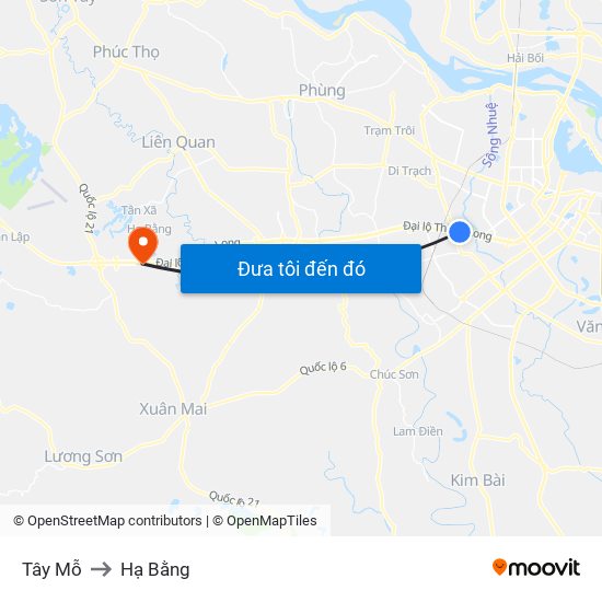 Tây Mỗ to Hạ Bằng map