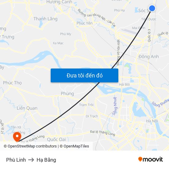 Phù Linh to Hạ Bằng map