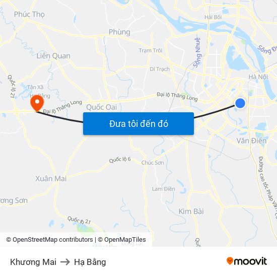 Khương Mai to Hạ Bằng map