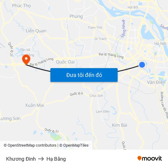 Khương Đình to Hạ Bằng map