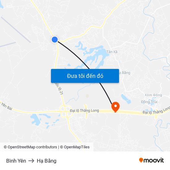 Bình Yên to Hạ Bằng map