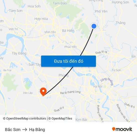 Bắc Sơn to Hạ Bằng map