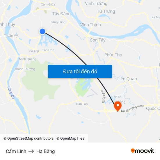 Cẩm Lĩnh to Hạ Bằng map