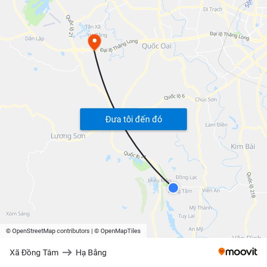 Xã Đồng Tâm to Hạ Bằng map