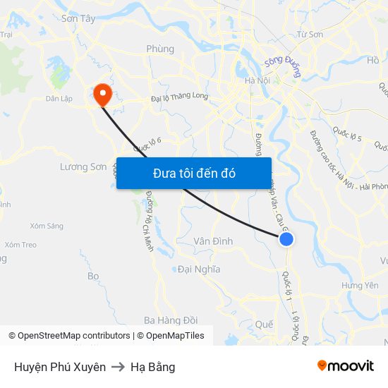 Huyện Phú Xuyên to Hạ Bằng map