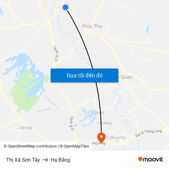 Thị Xã Sơn Tây to Hạ Bằng map