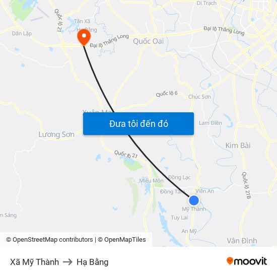 Xã Mỹ Thành to Hạ Bằng map