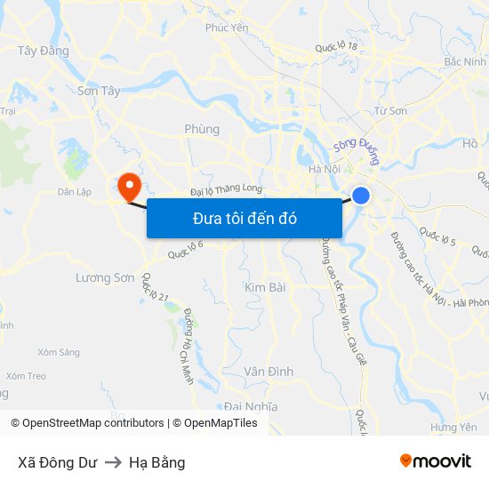 Xã Đông Dư to Hạ Bằng map