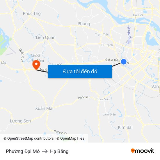 Phường Đại Mỗ to Hạ Bằng map