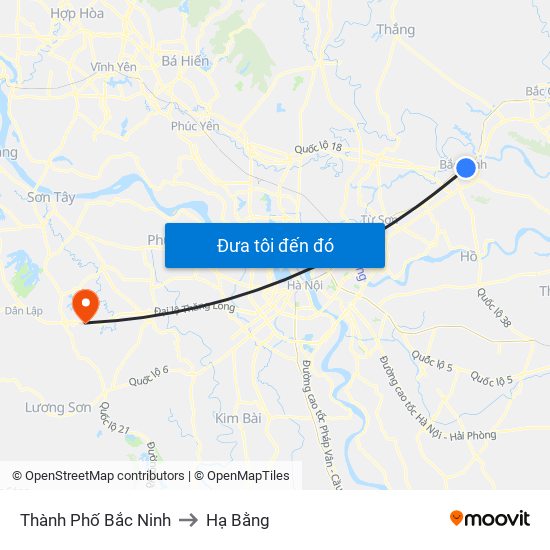 Thành Phố Bắc Ninh to Hạ Bằng map