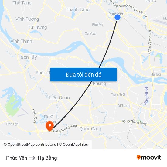 Phúc Yên to Hạ Bằng map