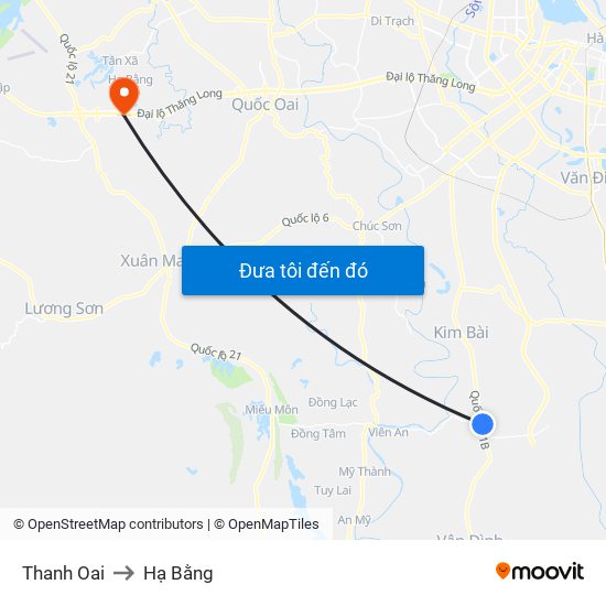 Thanh Oai to Hạ Bằng map