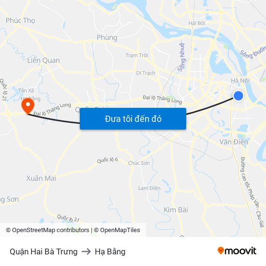 Quận Hai Bà Trưng to Hạ Bằng map