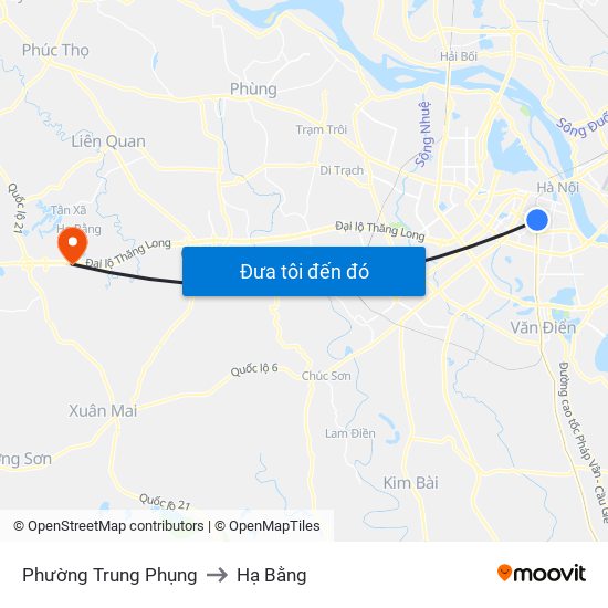 Phường Trung Phụng to Hạ Bằng map