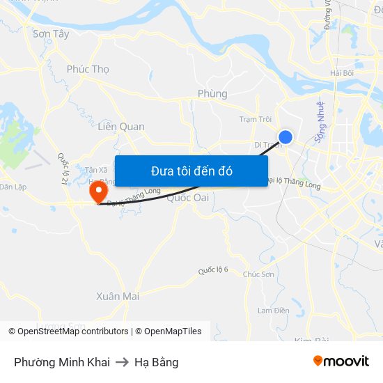 Phường Minh Khai to Hạ Bằng map