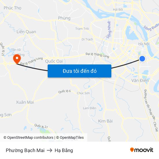 Phường Bạch Mai to Hạ Bằng map