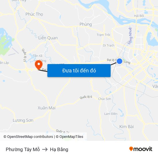 Phường Tây Mỗ to Hạ Bằng map