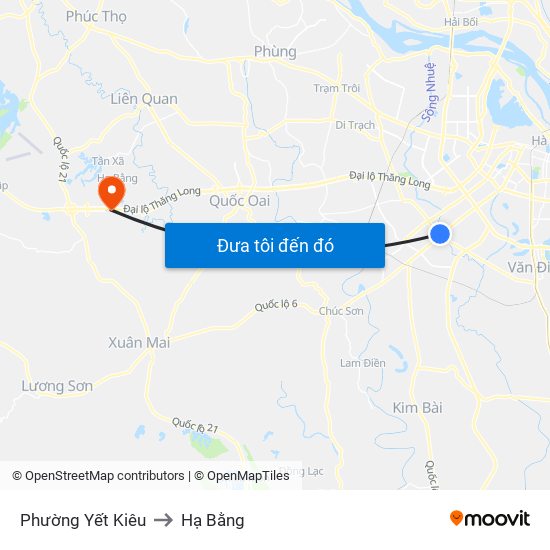 Phường Yết Kiêu to Hạ Bằng map