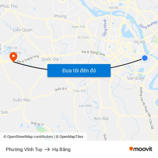 Phường Vĩnh Tuy to Hạ Bằng map