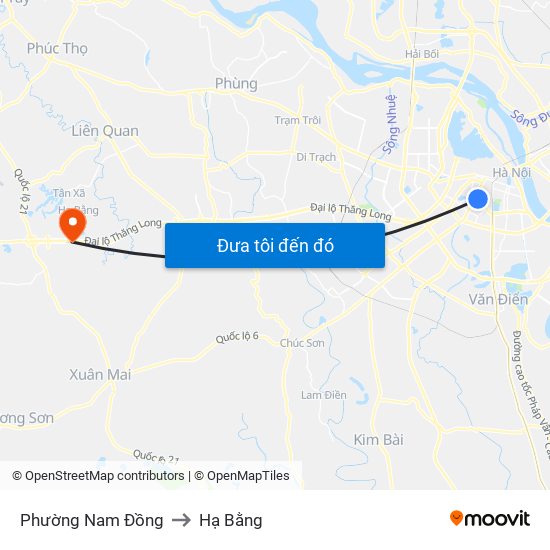 Phường Nam Đồng to Hạ Bằng map