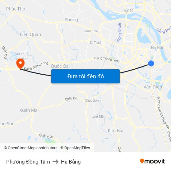 Phường Đồng Tâm to Hạ Bằng map