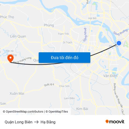 Quận Long Biên to Hạ Bằng map