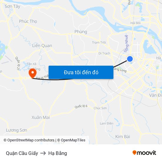 Quận Cầu Giấy to Hạ Bằng map