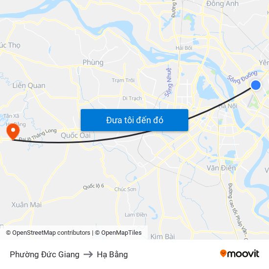 Phường Đức Giang to Hạ Bằng map