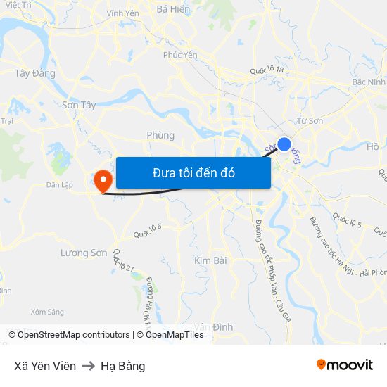 Xã Yên Viên to Hạ Bằng map