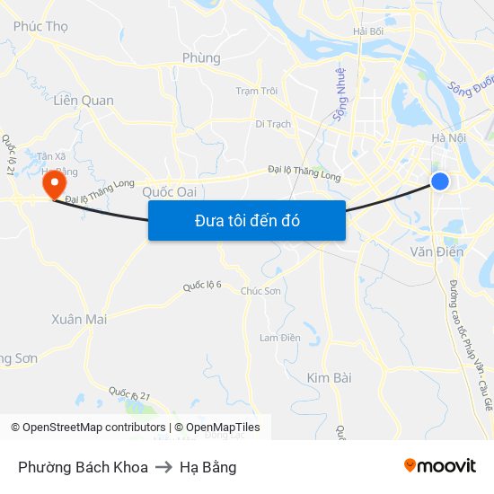 Phường Bách Khoa to Hạ Bằng map