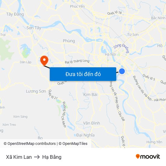 Xã Kim Lan to Hạ Bằng map