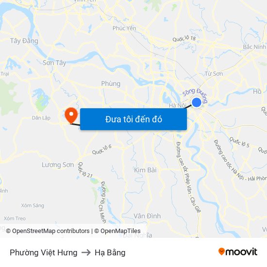 Phường Việt Hưng to Hạ Bằng map