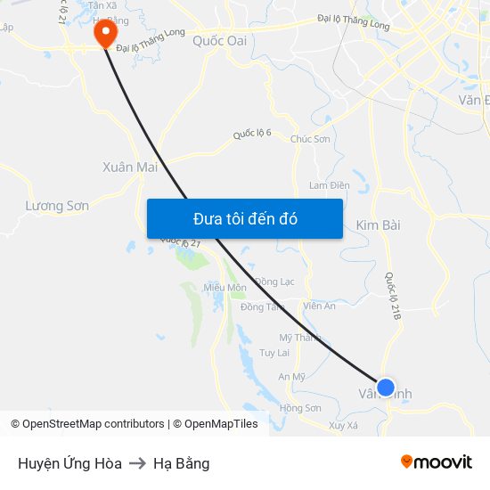 Huyện Ứng Hòa to Hạ Bằng map