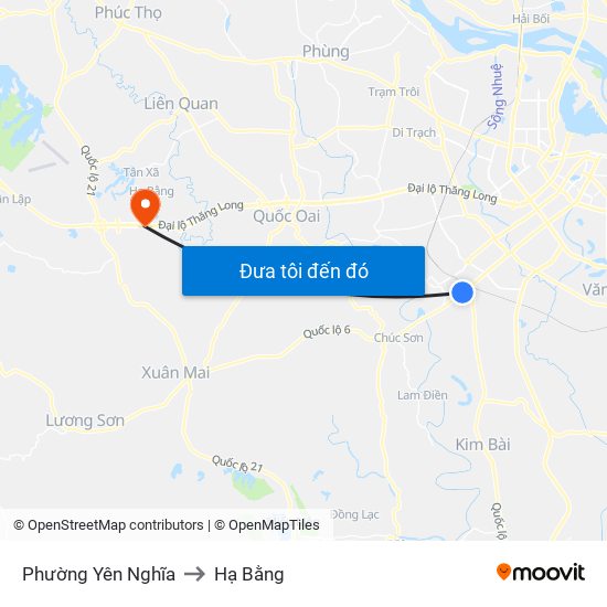 Phường Yên Nghĩa to Hạ Bằng map