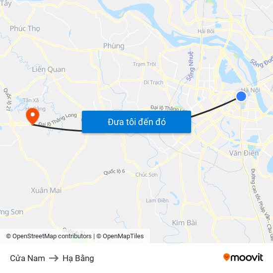 Cửa Nam to Hạ Bằng map