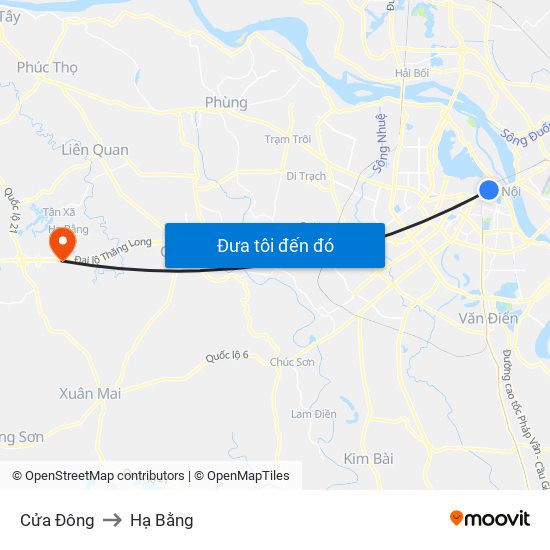 Cửa Đông to Hạ Bằng map