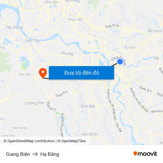 Giang Biên to Hạ Bằng map