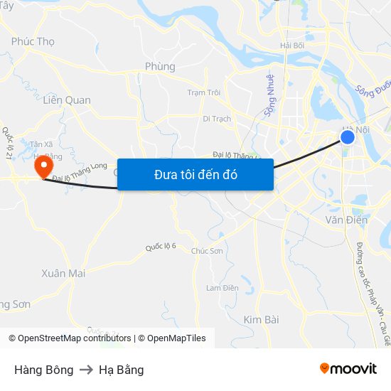 Hàng Bông to Hạ Bằng map